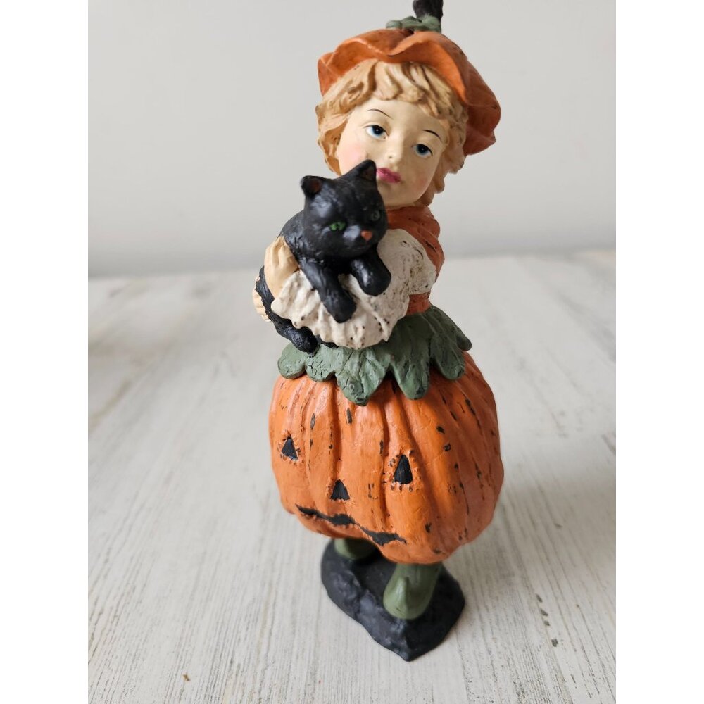 Bethany Lowe girl pumpkin cat figurine statue Halloween